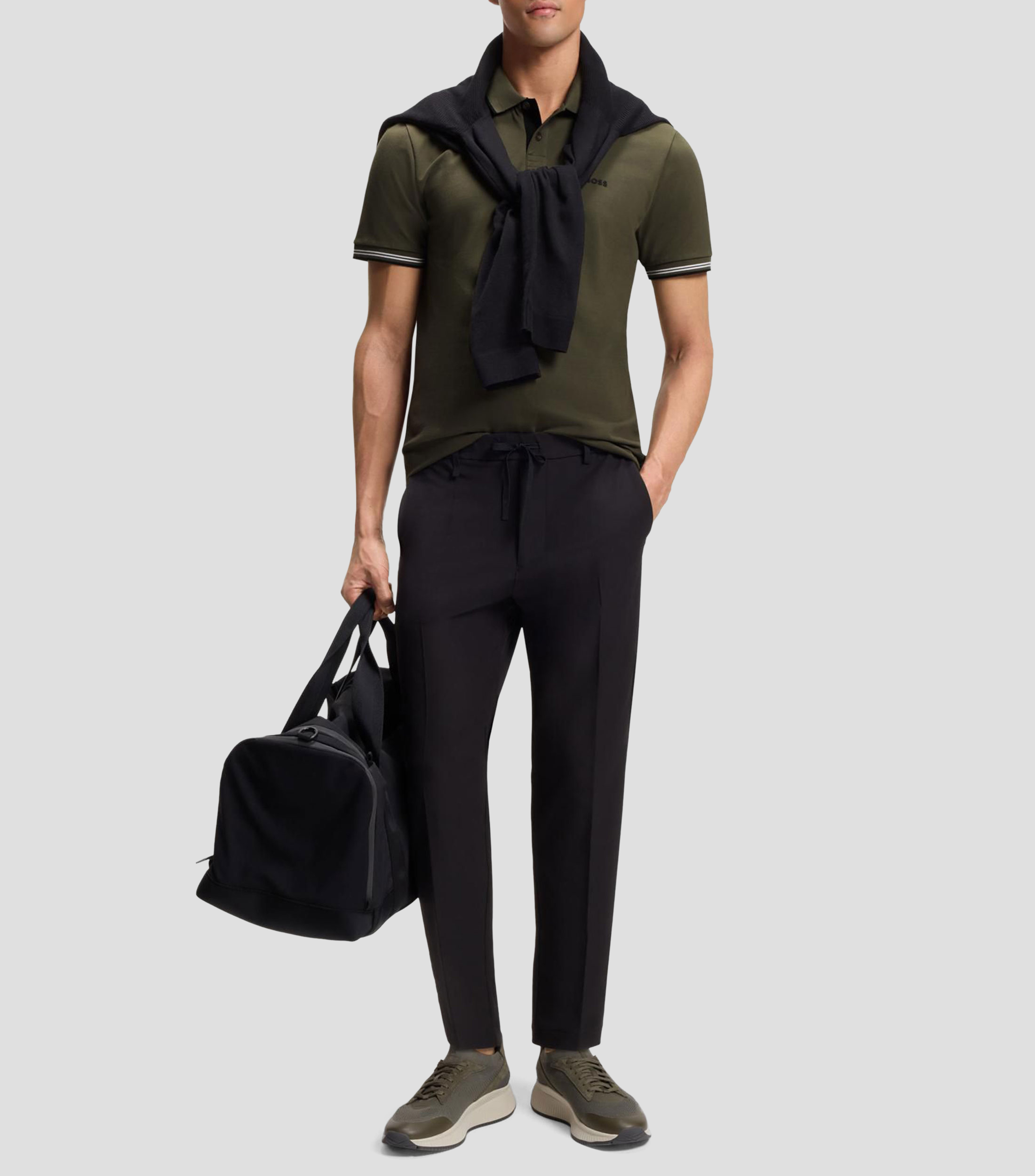 Playera tipo polo slim de algodón elástico con detalles de la marca Hombre